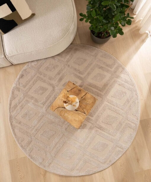 Tapis Rond scandinave - Contour Diamond beige