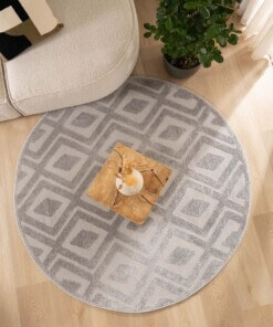 Tapis Rond scandinave - Contour Diamond gris