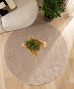 Tapis Rond scandinave - Contour Leaf beige