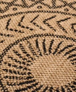 Tapis d'extérieur aspect jute - bohème Mandala beige/noir - close up