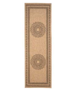 Tapis de balcon aspect jute - bohème Mandala beige/noir - overzicht