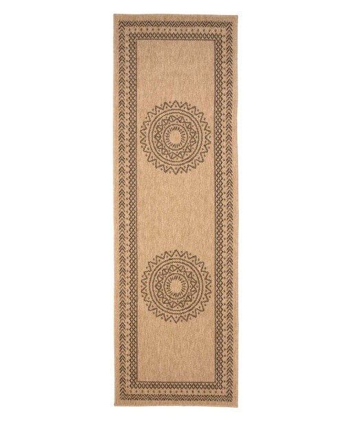 Tapis de balcon aspect jute - bohème Mandala beige/noir - overzicht